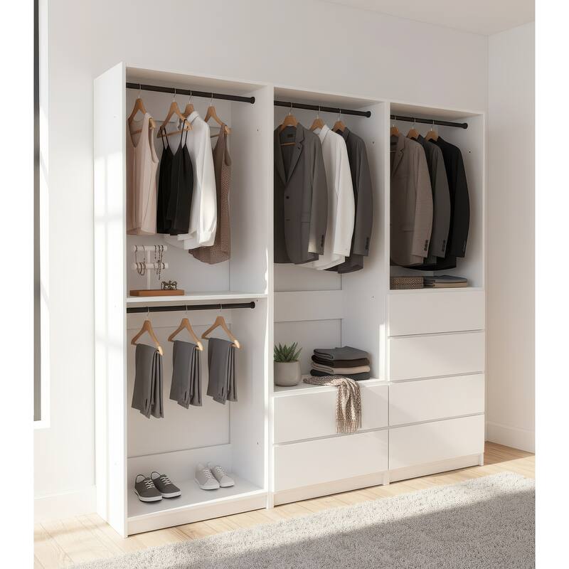 Prosper White Freestanding Walk in Wood Closet System - 94.2"W x 15.7"D x 83" H