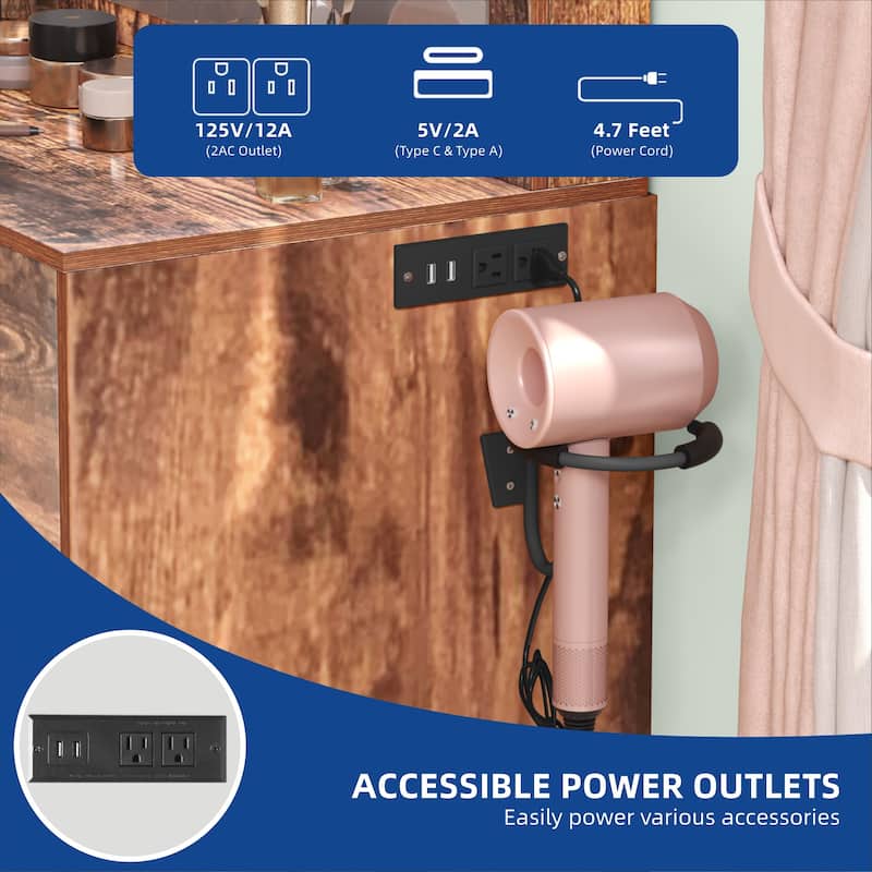 Vanity Desk Makeup Table Light Strip Mirror Dressing - 35.4"L x 15.7"W x 53.5"H