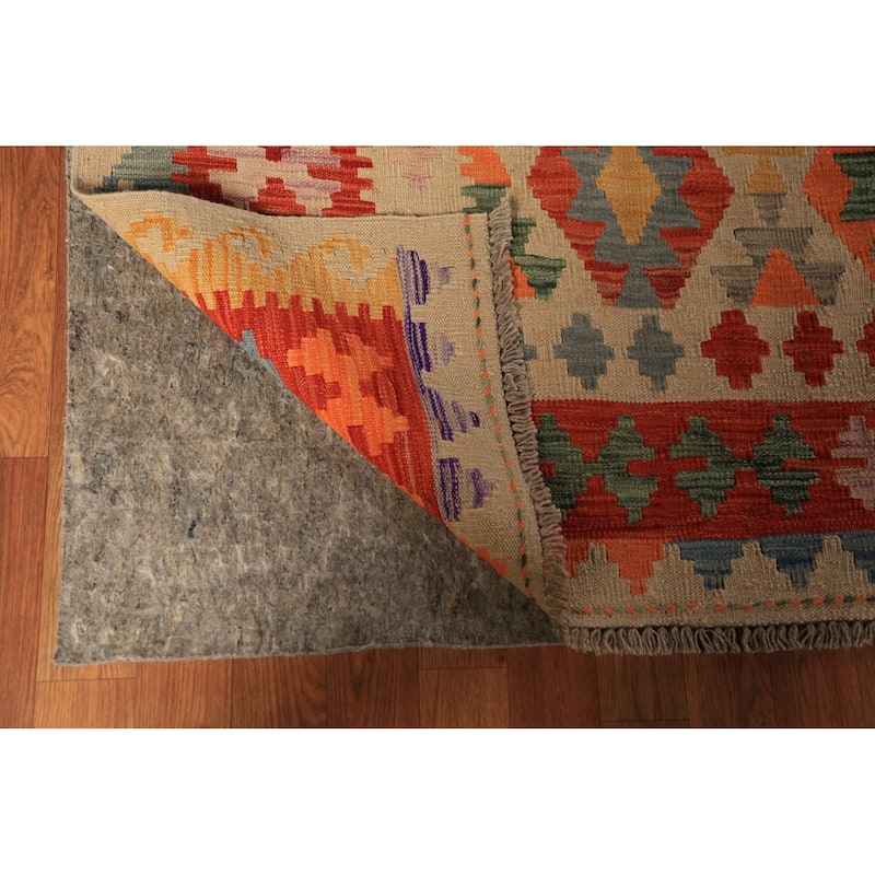 Geometric Kilim Oriental Large Rug Flatweave Wool Carpet - 10'2"x 16'10"