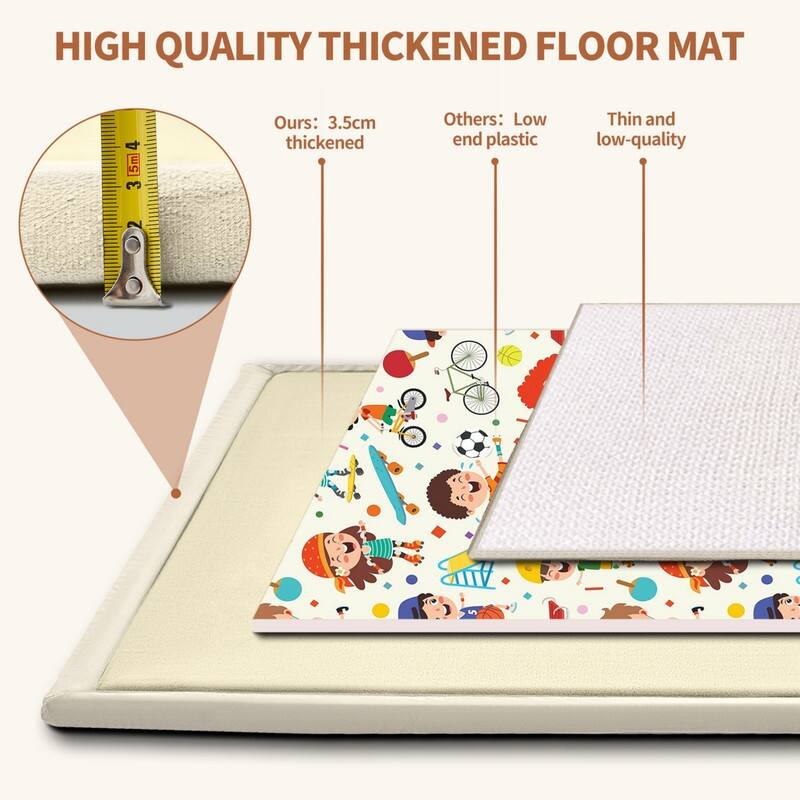 Baby Play Mat, Memory Foam Rug, Large Padded Crawling Mat for Toddlers - Beige
