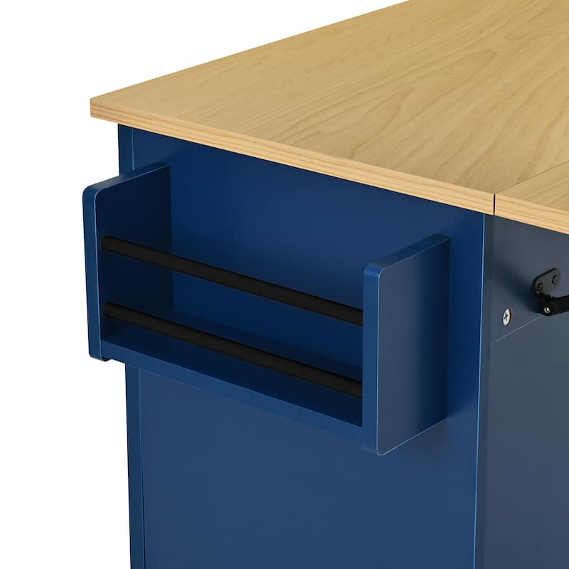 Farmhouse Kitchen Island on Wheels with Drop Leaf, 2 Seating & Power Outlet