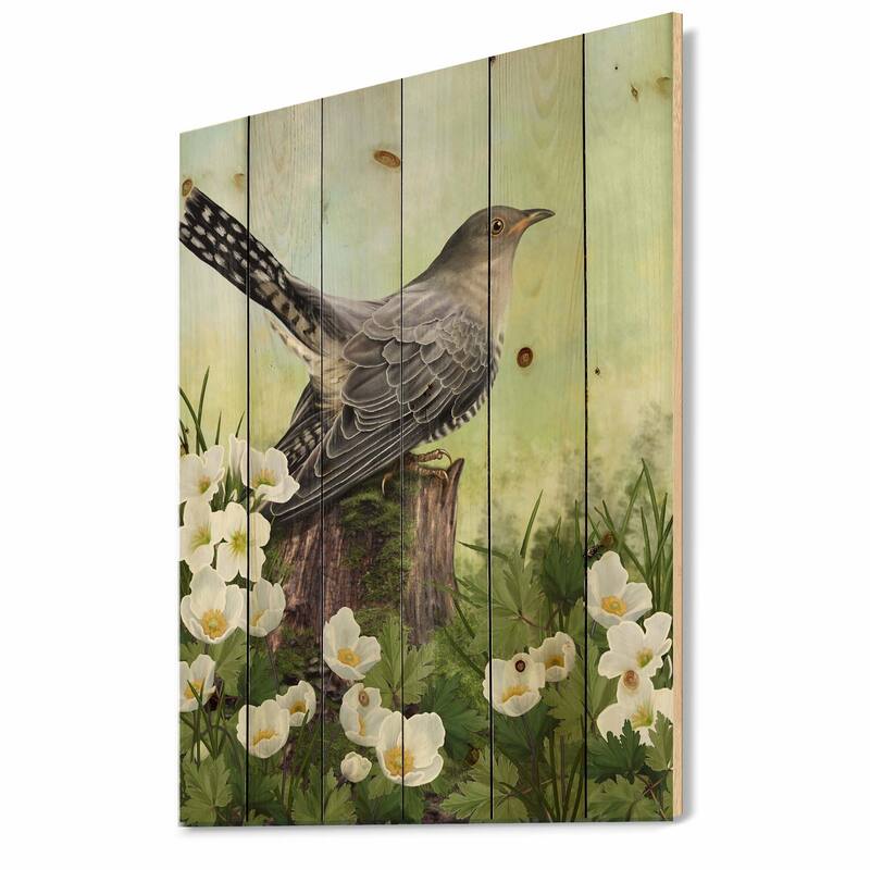 Designart 'Cuckoo Bird On An Old Stump' Traditional Print on Natural