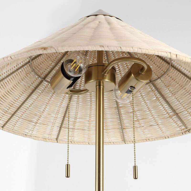 Floor Lamp Traditional Brass 65" 2-Light Rattan Shade
