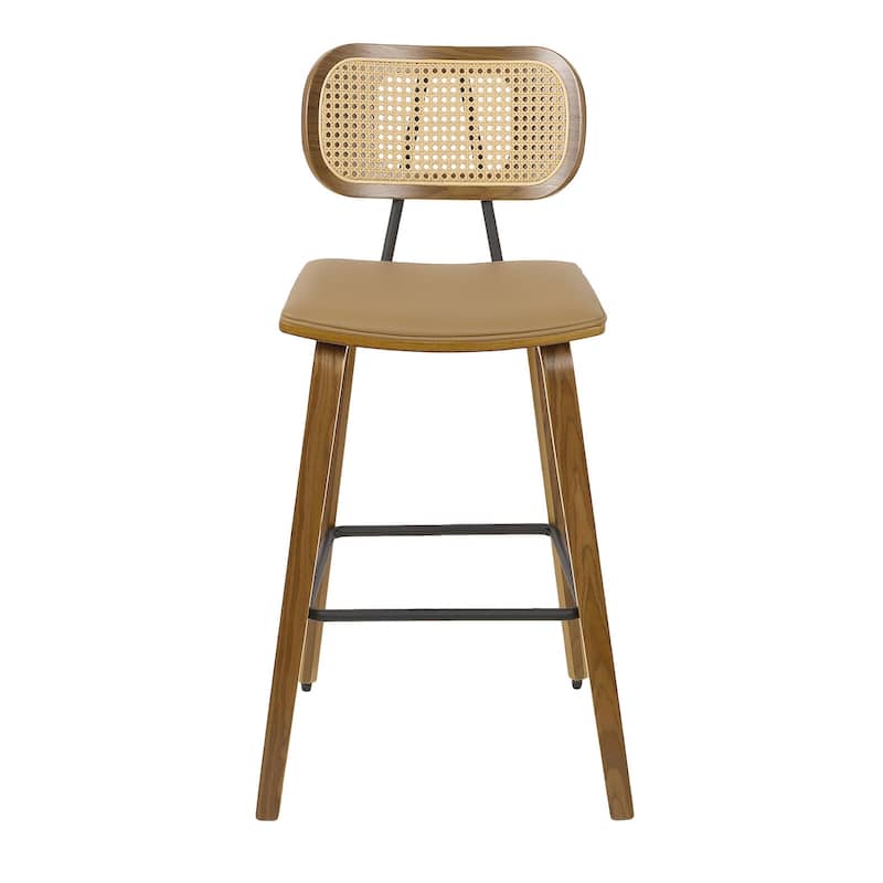 26-inch Wood Counter Height Bar Stools with Rattan Back