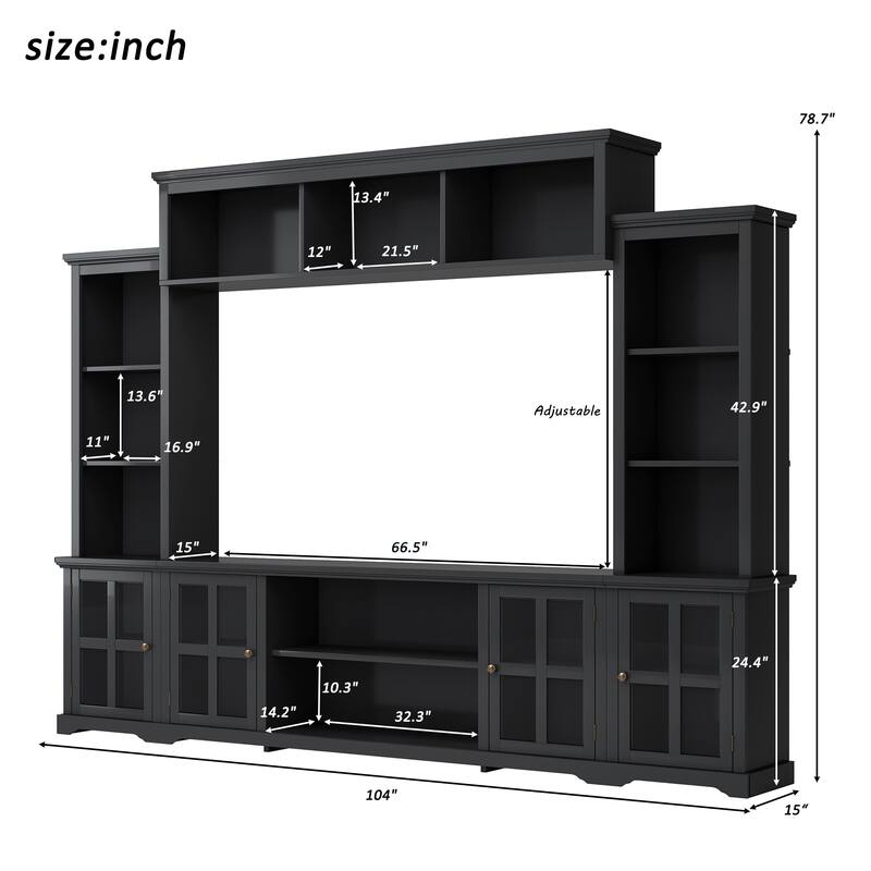 Large Entertainment Wall Unit Set with Open Storage, Wood TV Stand for TV Up to 70", Large Media Console with Cabinet