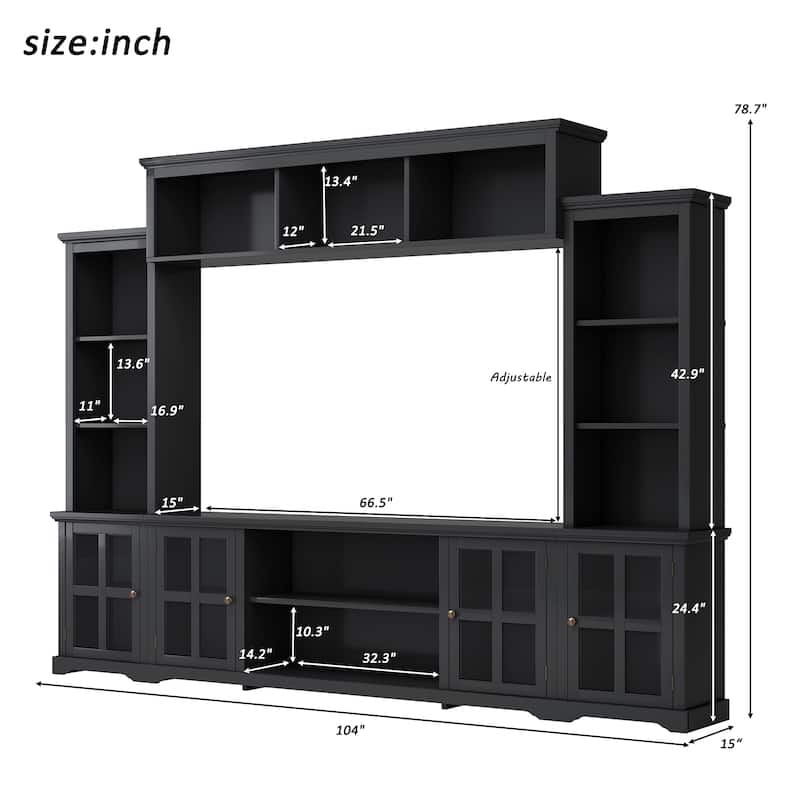 Roomfitters Minimalist Entertainment Wall Unit with Bridge, Modern TV Stand with Tempered Glass Door and Storage