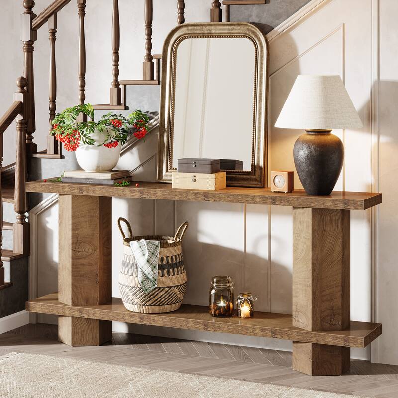 71-Inch Long Console Table for Entryway, 2-Tier Couch Table Behind Sofa - 11.81"D x 70.86"W x 31.5"H
