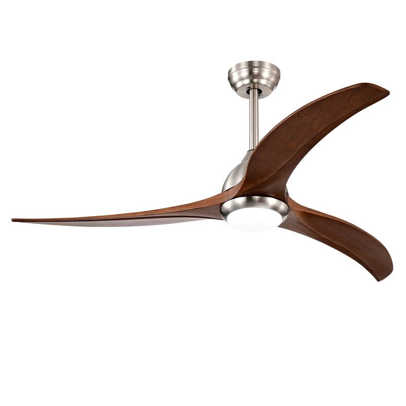 Sofucor 52" Solid Wood/ABS Noiseless Ceiling Fan with Dimmable Light Optional and Remote, 6-Speed Reversible, Smart Optional - Non-Smart-With lights - Nickel with Brown Solid wood Blades