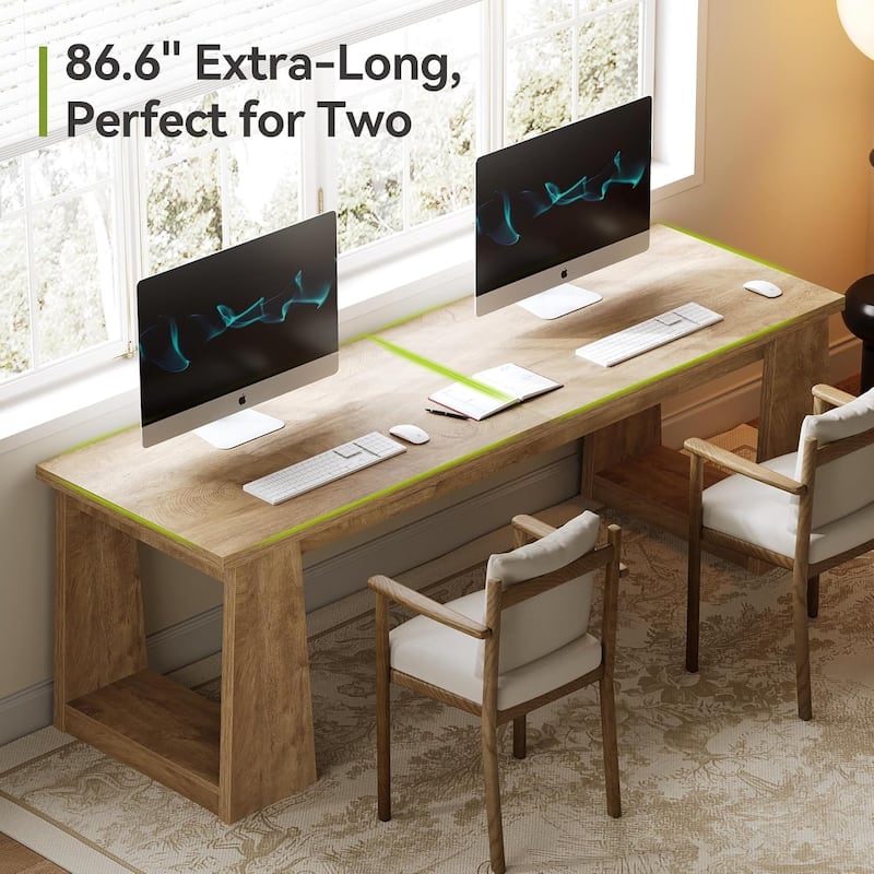 86.6" Large Two Person Office Desk Computer Desk, Double Desks for 2 People, Wood Writing Table, Home Office Workstation