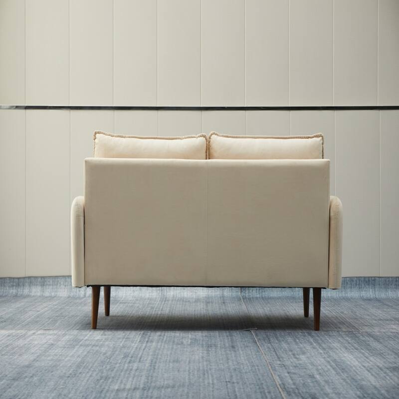 Beige Velvet Sofa, Deep Seat Comfortable, Channel Stitched Easy