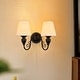 preview thumbnail 2 of 8, 2 - Light Simple Round Wall Sconce with White Shades - Matte Black