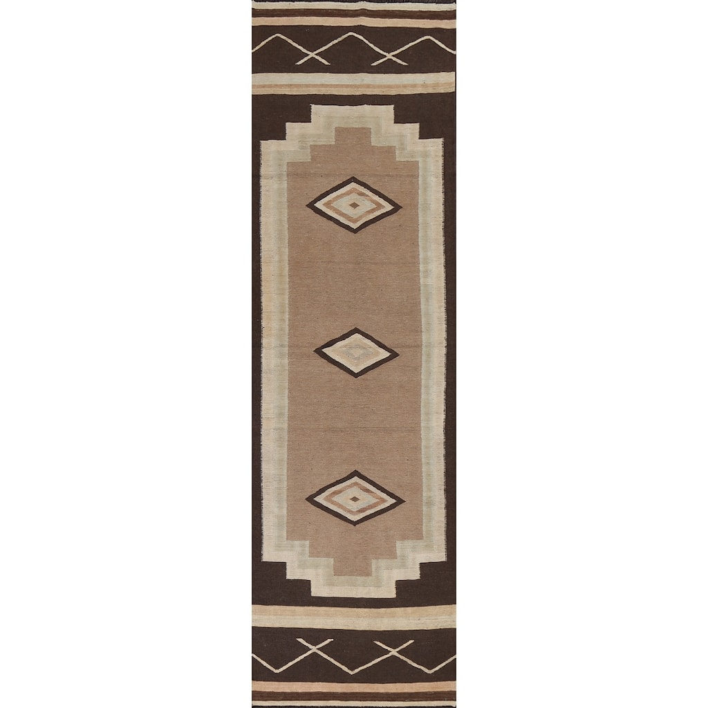 Natural Dye Kilim Oriental Staircase Runner Rug Hand-woven Wool Carpet - 3'5" x 12'8"