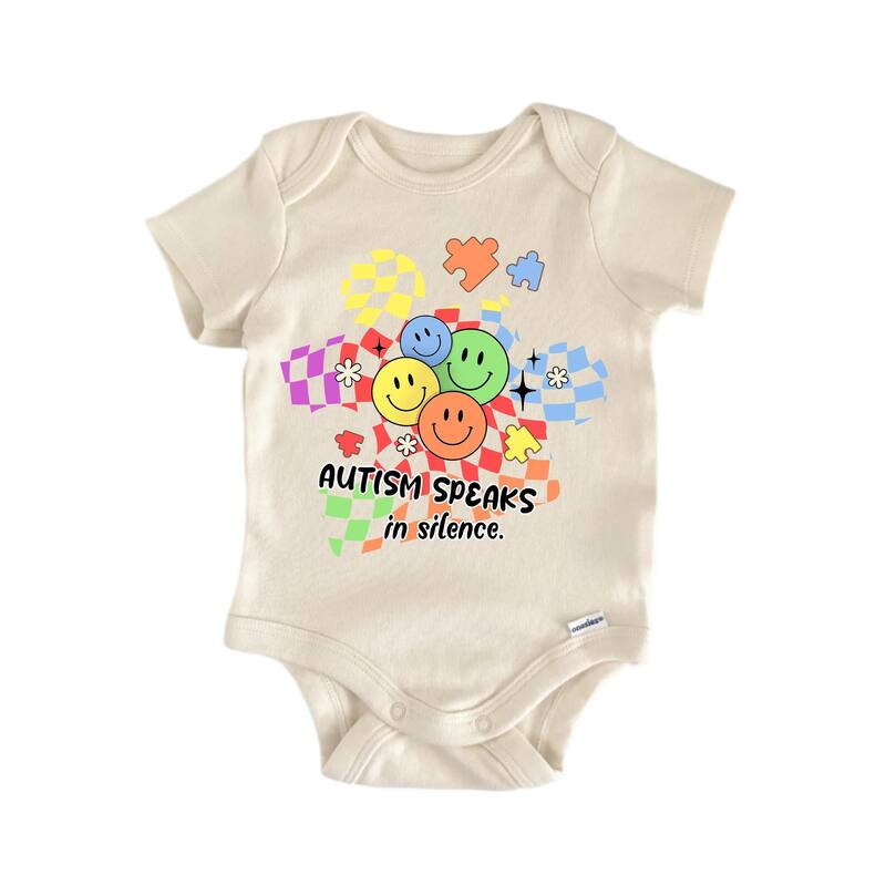 Autism Awareness Speaks In Silence - Baby Boy Girl Clothes Bodysuit Funny Cute - White - 3-6M