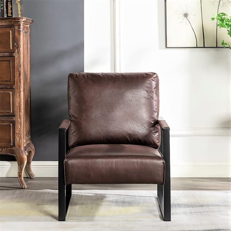 Hosam 25.4" PU/Microfiber Upholstery Metal Arms Chair