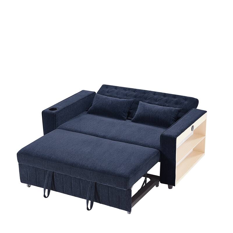 61" Sleeper Loveseat with Adjustable Back, Modern Convertible Sofa Bed