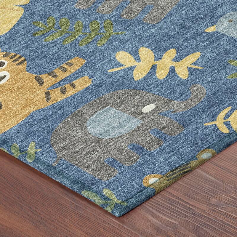 Machine Washable Indoor/ Outdoor Whimsy Safari Animals Chantille Rug