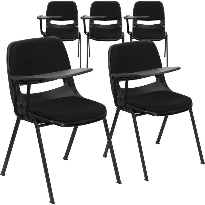 5 Pack Padded Ergonomic Shell Chair with Right Handed Flip-Up Tablet Arm - Black