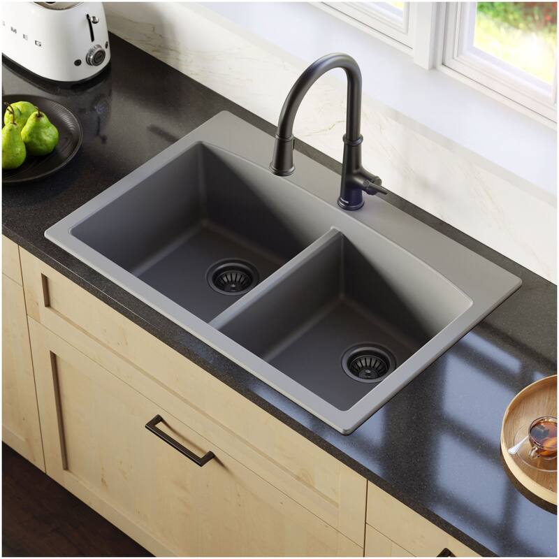 Karran USA QT-710-PK1 Quartz QT 33" Drop In Double Basin Quartz