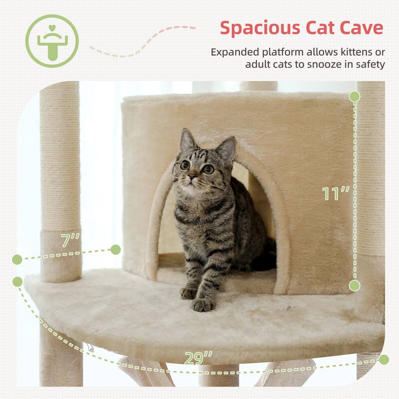 Height Adjustable Cat Tree with Scratching Posts, Cozy Condo, Perches & Hammoc