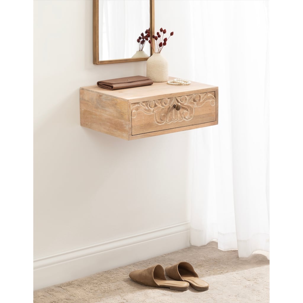 Kate and Laurel Mirza Carved Wood Floating Side Table - 18x12x6