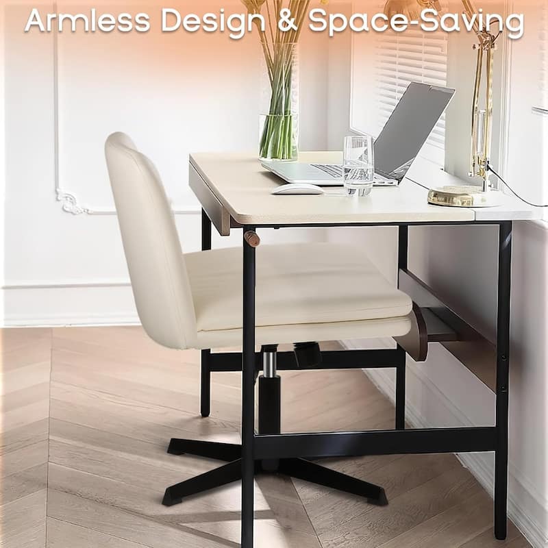 BOSSIN Criss Cross Chair Armless Office Desk Chair No Wheels,PU Leather Padded Modern Swivel Vanity Chair office chair