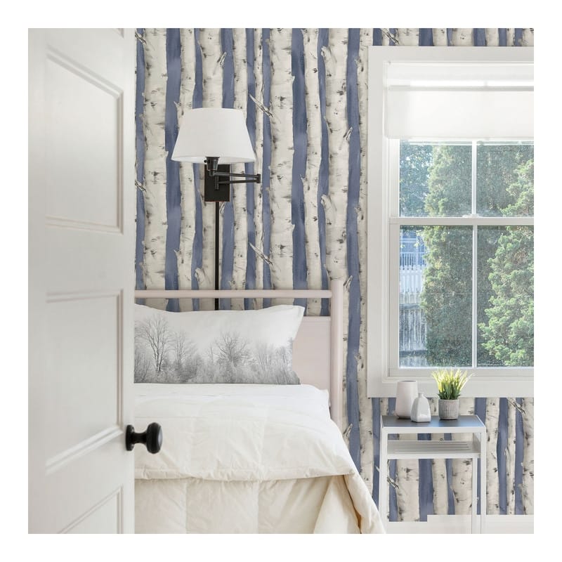 Chesapeake Pioneer Denim Birch Tree Wallpaper - 20.5 x 396 x 0.025