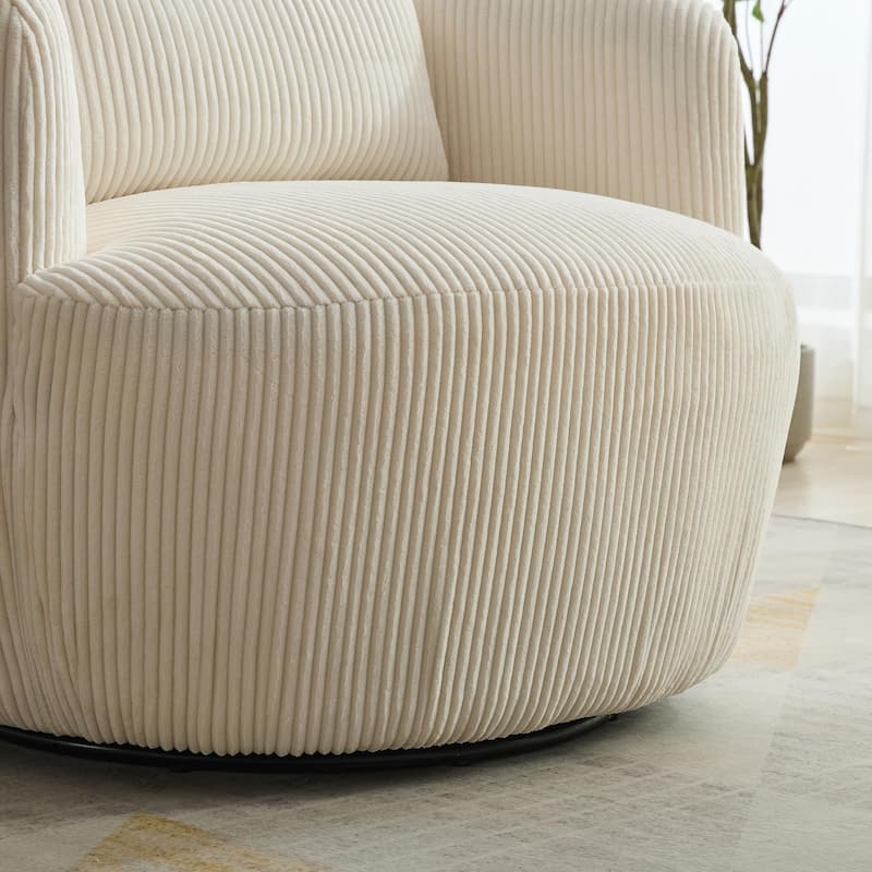 34.25" Wide Upholstered Corduroy 360° Swivel Barrel Soft Accent Chair with Pillow