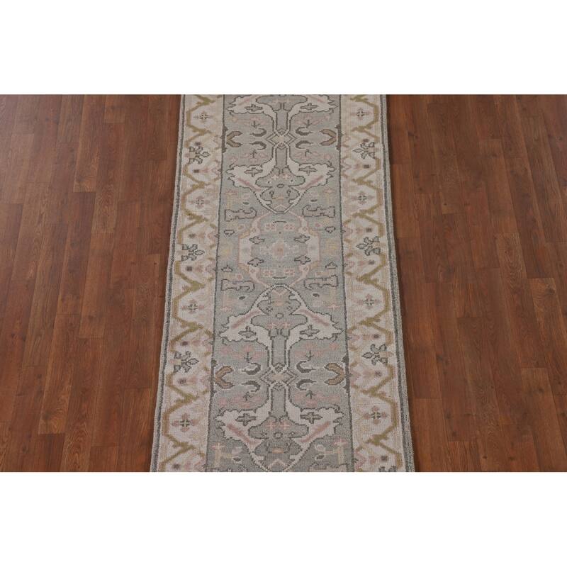 Floral Grey Oushak Oriental Runner Rug Handmade Wool Carpet - 2'7"x 9'11"