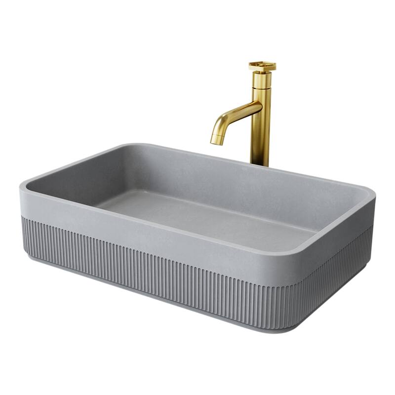 VIGO Cypress 21"L x 14"W Concrete Vessel Sink and Ruxton 12"H Faucet Set
