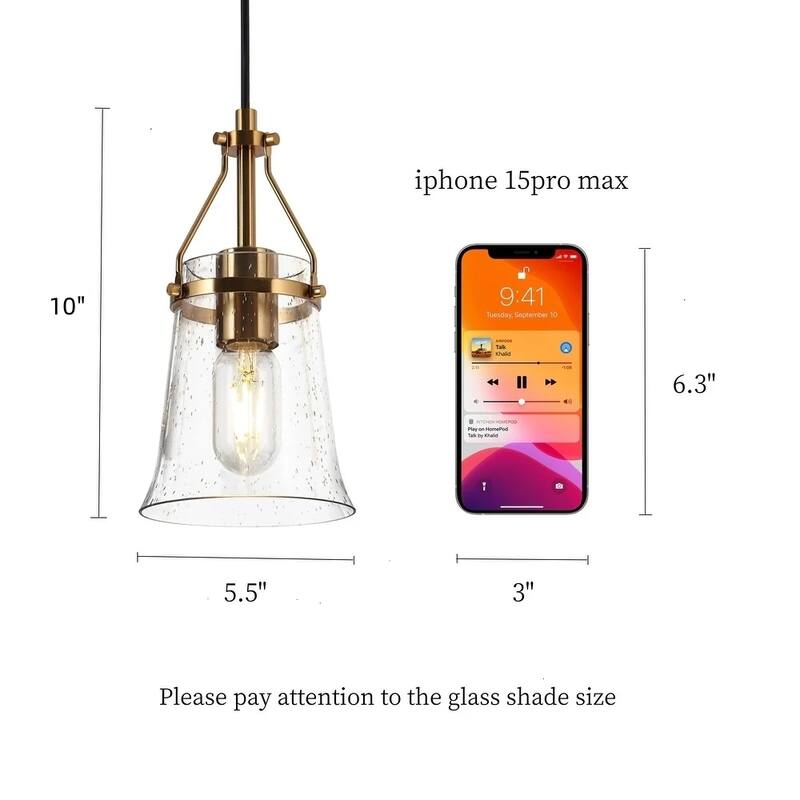 Haye Modern Gold 1-Light Mini Glass Pendant Light for Kitchen Island - D5.5" x H10"