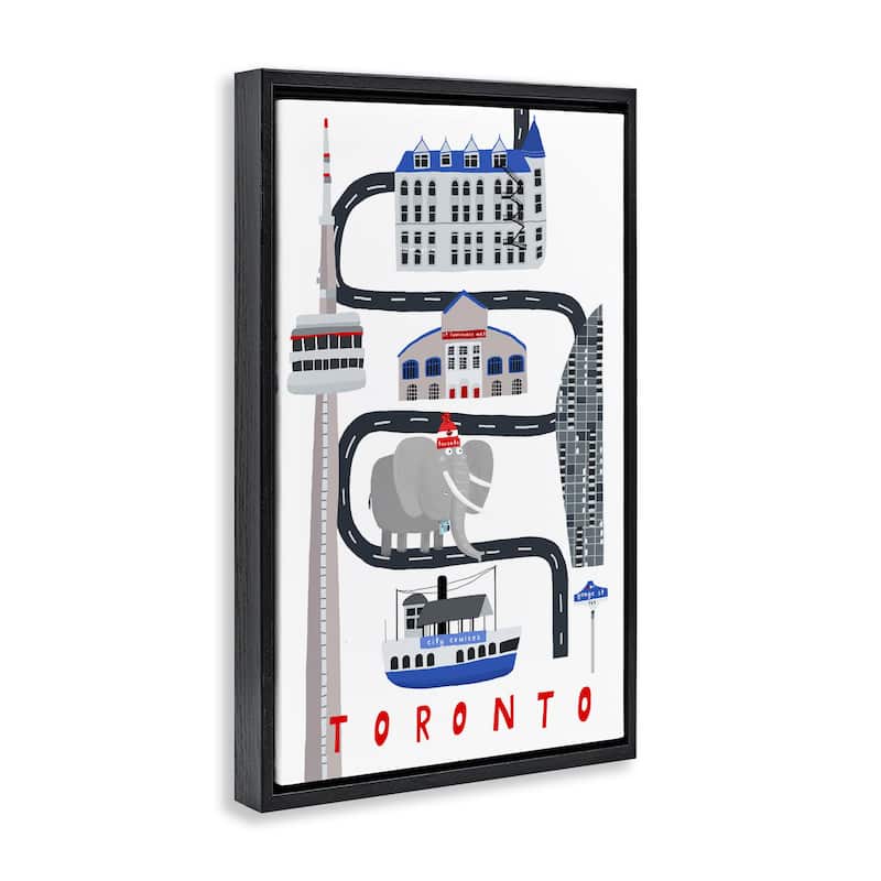 Stupell Toronto Whimsical Travel City Framed Floater Canvas Wall Art Design By Carla Daly