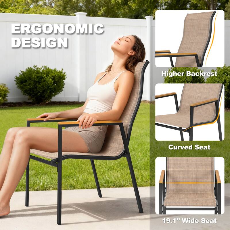 5-Piece Textilene Patio Dining Set with Umbrella Hole, Stackable Design