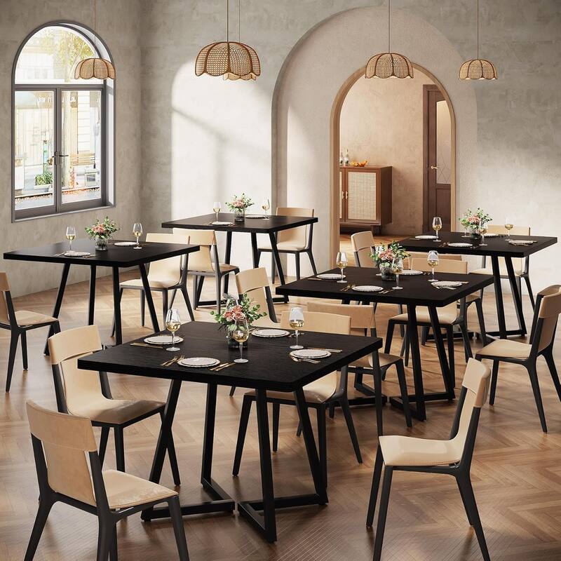 31.5 Inches Industrial Square Dinner Table with Metal Base - 6 PCS - Black