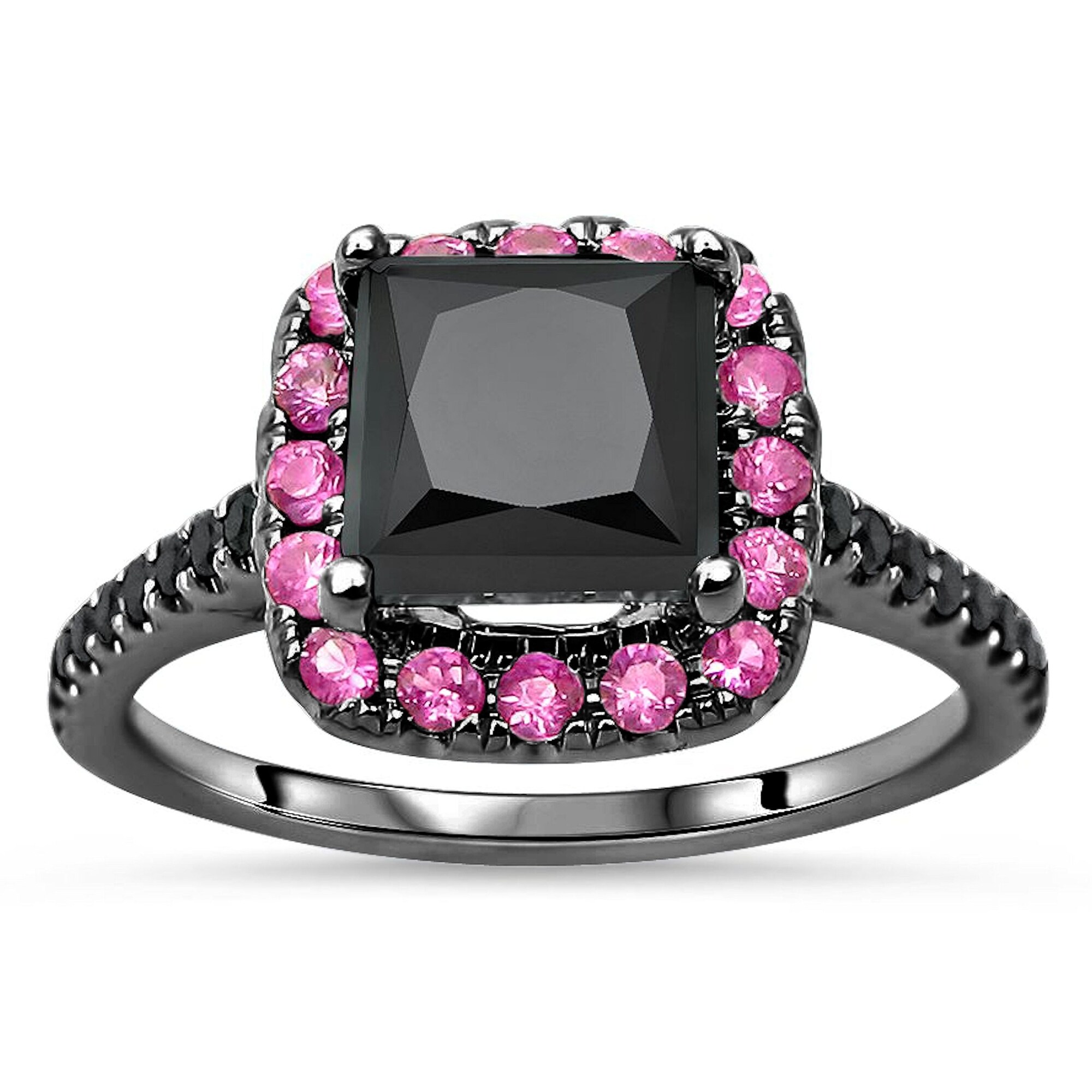 14k Black Gold 2 0ct Princess Cut Black Diamond Pink Sapphire Engagement Ring On Sale Overstock 31719212