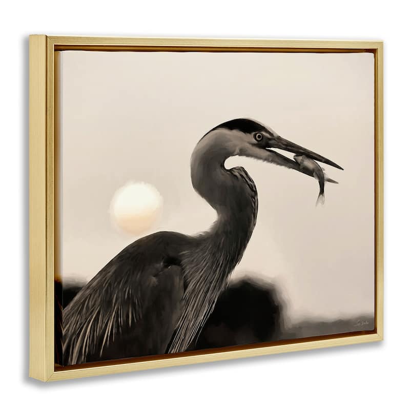 Stupell Heron Feeding on Fish Framed Floater Canvas Wall Art Design By Lori Deiter