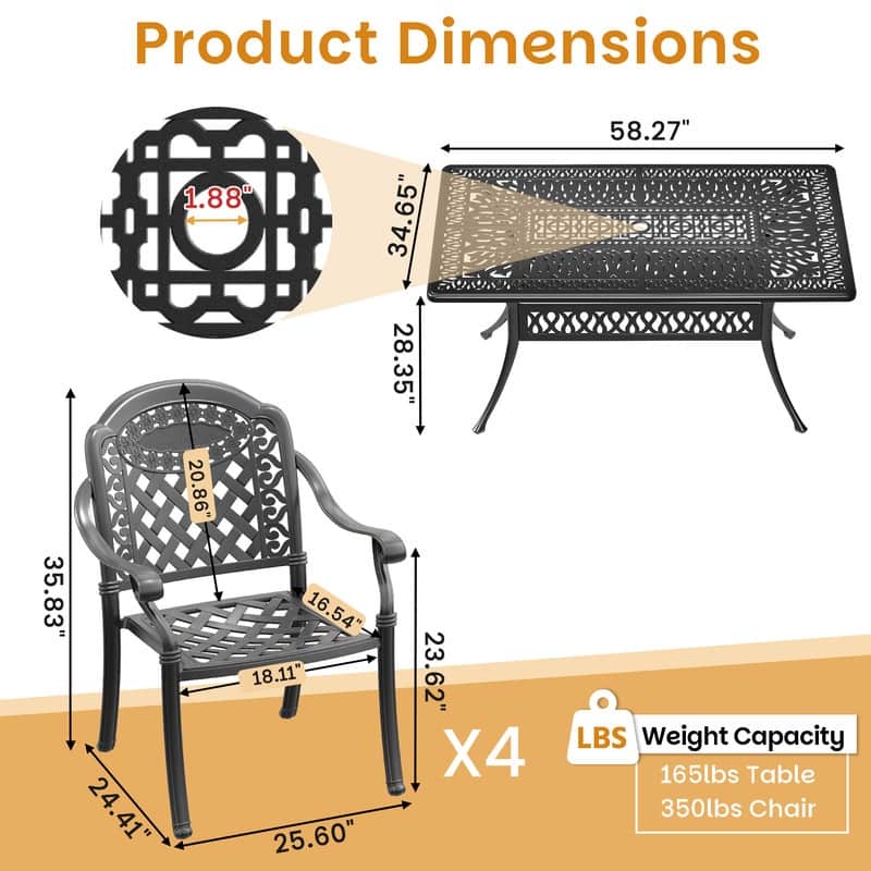 5-Piece Cast Aluminum Outdoor Dining Set with Cushions