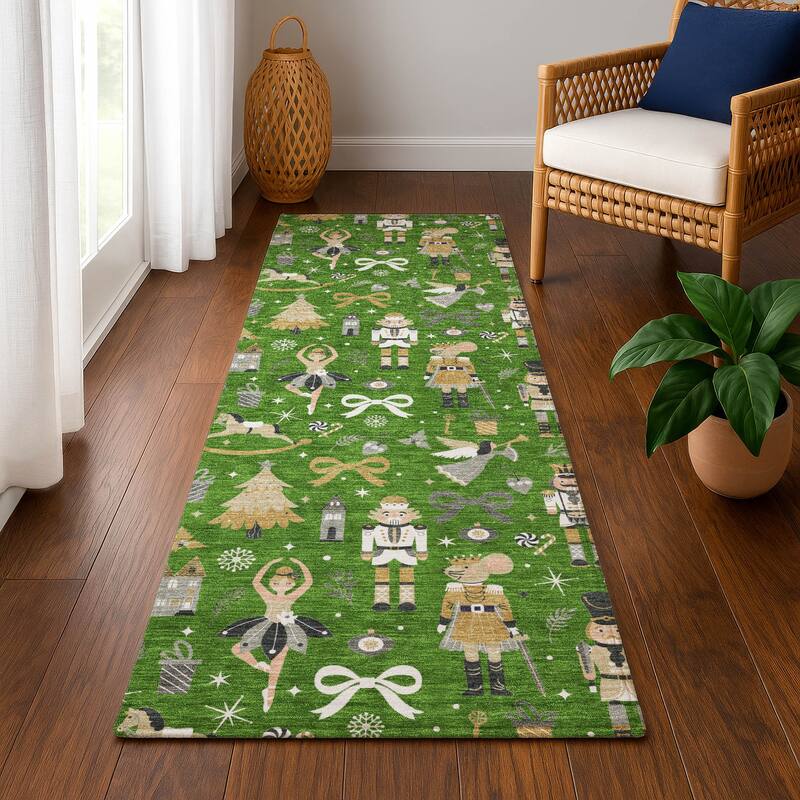 Premium Washable Super Soft Winter Story Mayfield Rug - Green - 2'3" x 7'6"