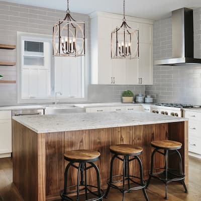 Farmhouse 4-Light Lantern Chandelier Rustic Pendant for Kitchen Island