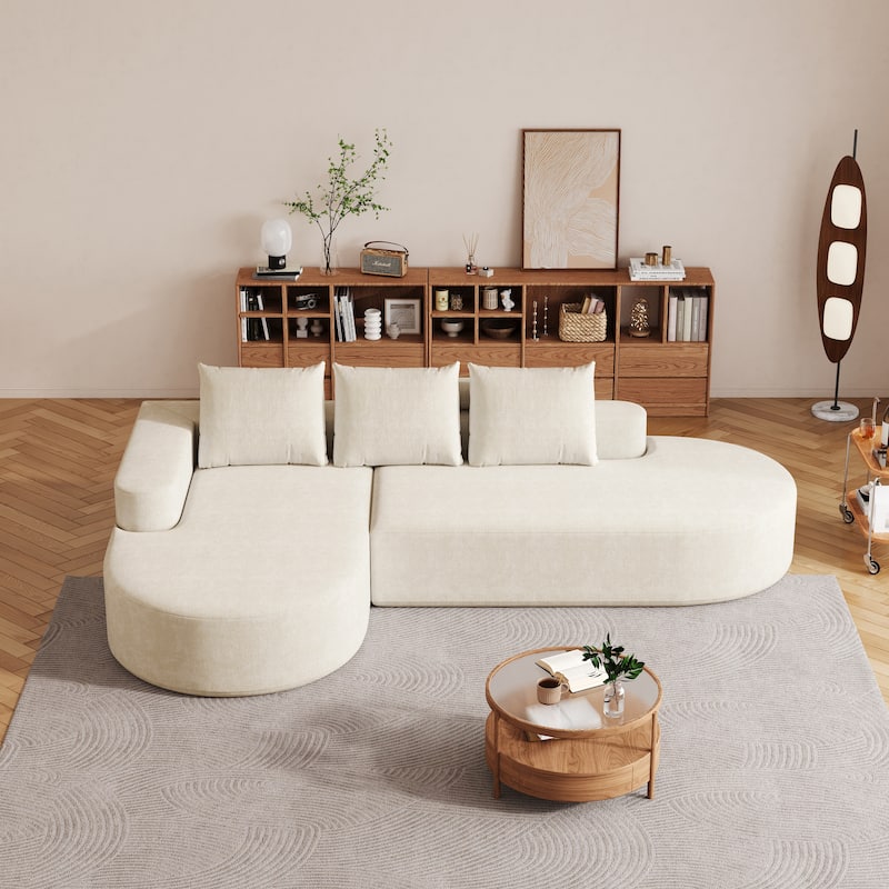Roomfitters 108.5" Modern Curved Chenille Sectional Sofa, Modular L-Shaped Couch with 3 Pillows