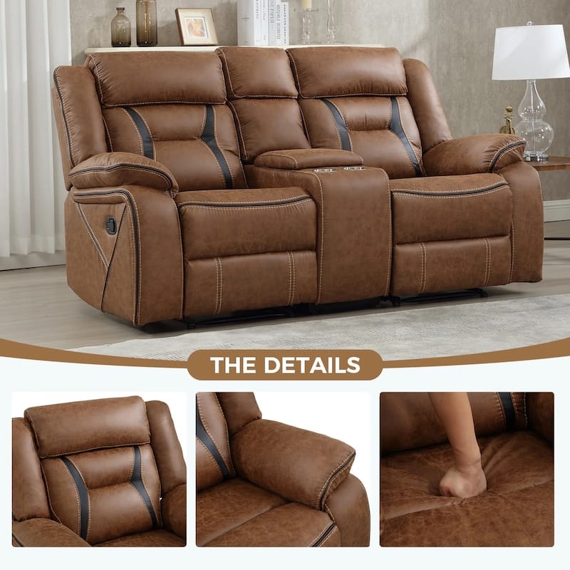 Manual Recliner Sofa Set, Faux Leather Reclining Living Room Furniture Set