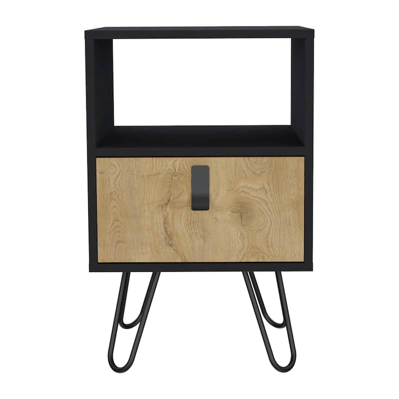 Nightstand, Stylish Storage with Hairpin Leg, Open Shelf and Drawer