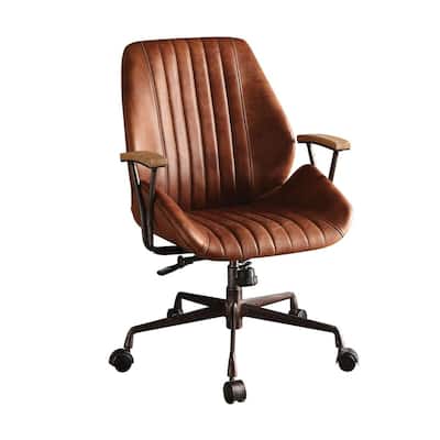 Vintage Industrial Style Swivel & Adjustable Height Executive Office Chair with Metal Base and Legs