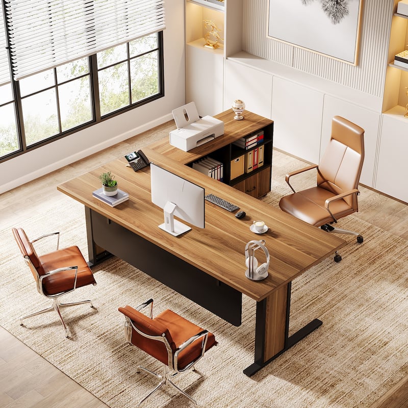 63" Corner Executive Computer Desk and Mobile File Cabinet Set for Home Office