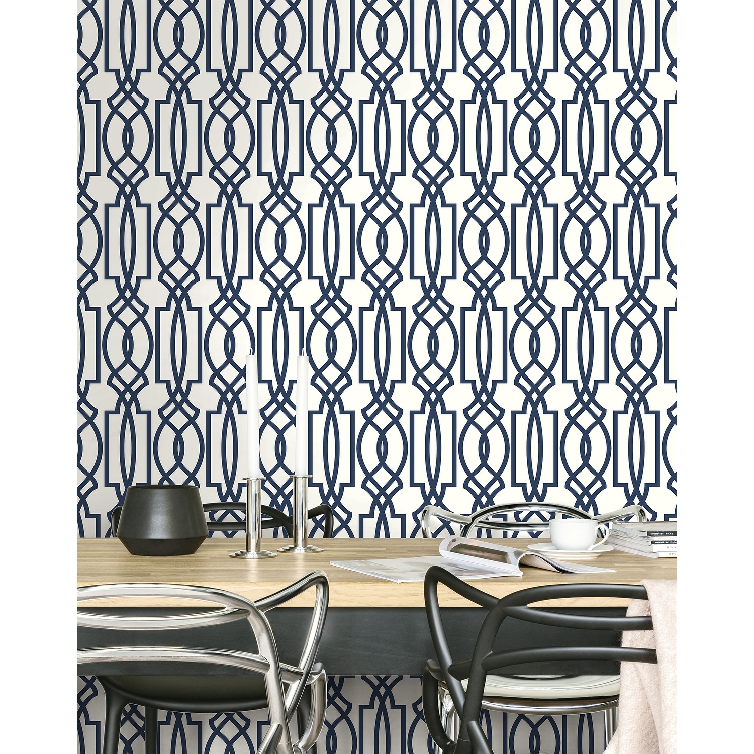 Nextwall Navy Deco Lattice Peel And Stick Removable Wallpaper 20 5 In W X 18 Ft L Overstock 31053534