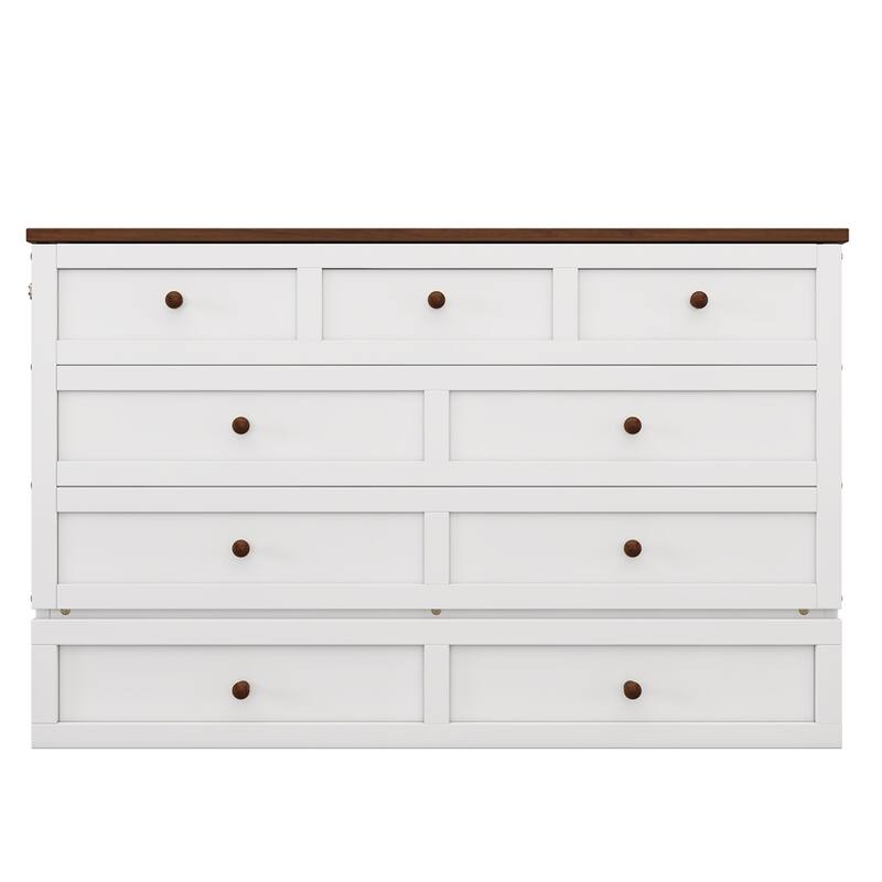 Murphy Bed Chest with Charging Station and Large Storage Drawer