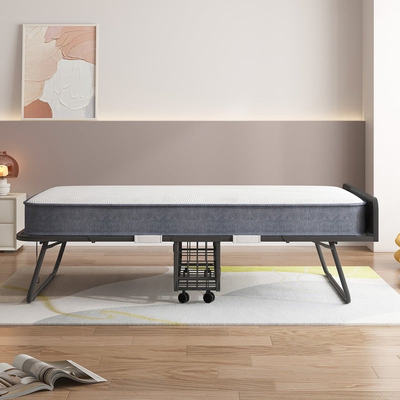 Mixoy Space Saving Fold up Bed with Mattress & 360 Swivel Wheels