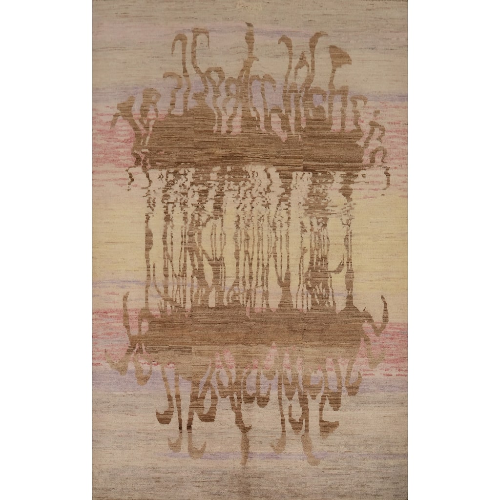 Hand Knotted Oriental 100% Wool Carpet Modern Animal Pictorial Multi-Colored Modern Area Rug - 7' 3'' X 4' 11''