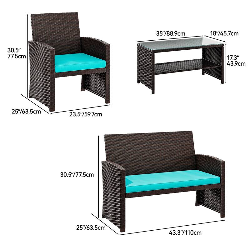 Moasis 4-Piece All Weather Rattan Conversation Loveseat for Backyard - 4 Pcs