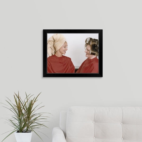 "Two Women at Hairdresser" Black Framed Print