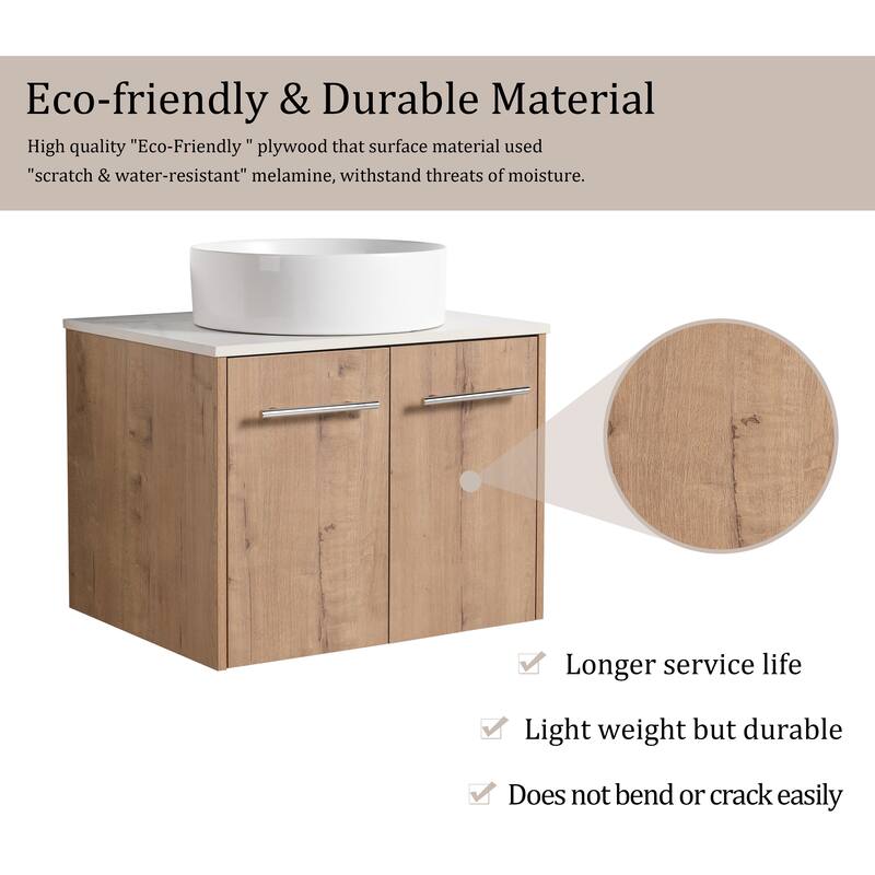 Beingnext 24"/30" Single Bathroom Vanity with Sink, Floating Bathroom Vanity with 2 Soft Close Doors
